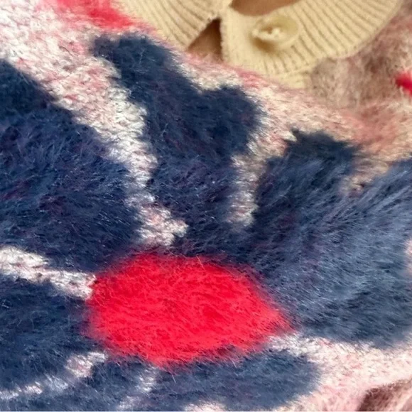 Nicole Miller cardigan sweater pearl floral topper jacket Spring small - Picture 4 of 8